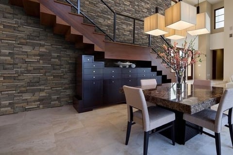 Faux stone in staircase 